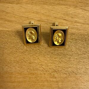 Gold tone Roman warrior head profile cufflinks